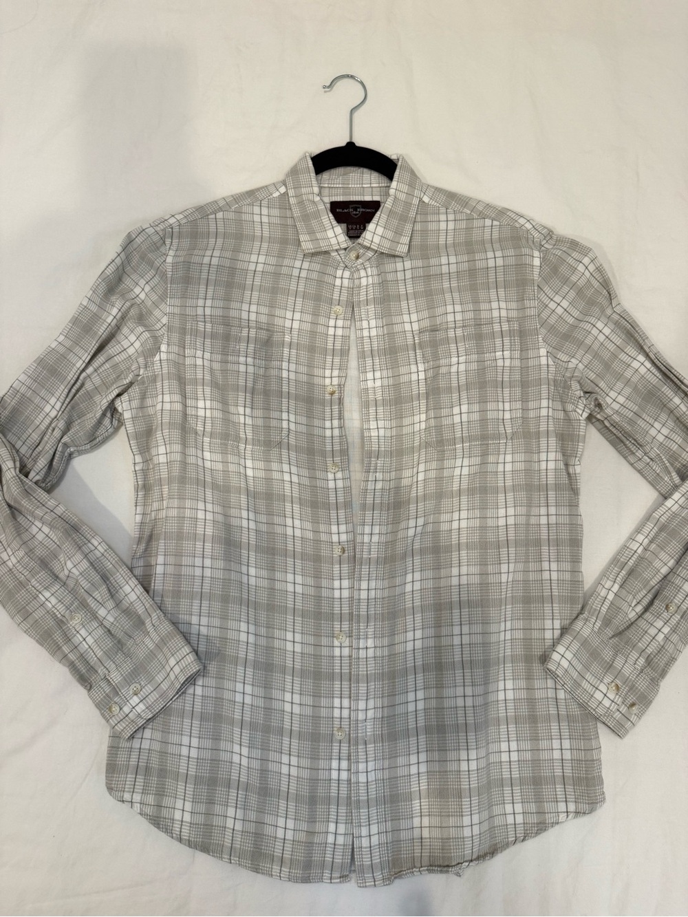 Black Brown 1826 Men's Plaid Button-Up Shirt in Gray and White